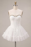 Sweetheart White Lace A Line Corset Short Homecoming Dress