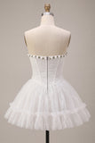 Sweetheart White Lace A Line Corset Short Homecoming Dress
