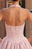 Pink Halter A Line 3D Floral Beaded Corset Homecoming Dress