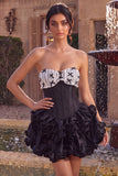 Black Corset Strapless Ruffle Short Homecoming Dress