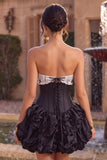 Black Corset Strapless Ruffle Short Homecoming Dress