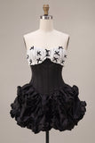 Black Corset Strapless Ruffle Short Homecoming Dress