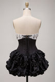 Black Corset Strapless Ruffle Short Homecoming Dress
