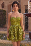 Sweetheart Olive Green A Line Sequin Homecoming Dress