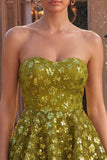 Sweetheart Olive Green A Line Sequin Homecoming Dress