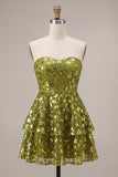 Sweetheart Olive Green A Line Sequin Homecoming Dress