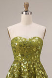 Sweetheart Olive Green A Line Sequin Homecoming Dress