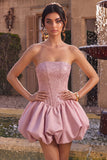 Corset A Line Pink Strapless Homecoming Dress with Beading