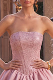 Corset A Line Pink Strapless Homecoming Dress with Beading