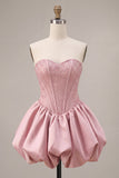 Corset A Line Pink Strapless Homecoming Dress with Beading