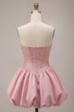 Corset A Line Pink Strapless Homecoming Dress with Beading