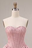 Corset A Line Pink Strapless Homecoming Dress with Beading
