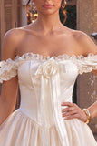 Off the Shoulder Ruffle Ivory Corset Satin A Line Homecoming Dress