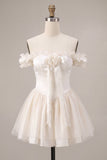 Off the Shoulder Ruffle Ivory Corset Satin A Line Homecoming Dress