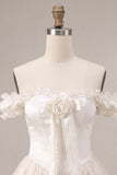 Off the Shoulder Ruffle Ivory Corset Satin A Line Homecoming Dress