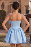 Sky Blue Satin A Line Homecoming Dress with Bow