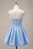 Sky Blue Satin A Line Homecoming Dress with Bow