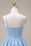 Sky Blue Satin A Line Homecoming Dress with Bow