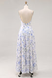 Corset A Line Blue Flower Maxi Wedding Guest Dress