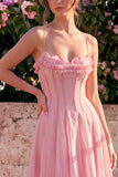 Corset A Line Blue Flower Maxi Wedding Guest Dress
