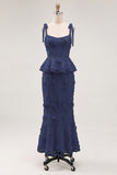 Light Blue Mermaid Corset Applique Floral Wedding Guest Dress