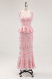 Light Blue Mermaid Corset Applique Floral Wedding Guest Dress
