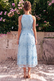 Halter A Line Pink Wedding Guest Dress with 3D Flowers