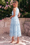 Halter A Line Pink Wedding Guest Dress with 3D Flowers