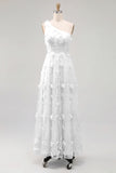 One Shoulder Light Blue A Line Wedding Guest Dress with 3D Flowers