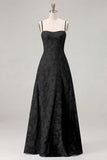 Sky Blue A Line Floral Jacquard Bridesmaid Dress with Lace-up Back