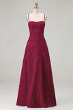 Sky Blue A Line Floral Jacquard Bridesmaid Dress with Lace-up Back
