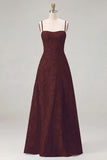 Sky Blue A Line Floral Jacquard Bridesmaid Dress with Lace-up Back