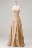 Sky Blue A Line Floral Jacquard Bridesmaid Dress with Lace-up Back