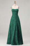 Sky Blue A Line Floral Jacquard Bridesmaid Dress with Lace-up Back