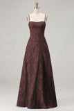 Sky Blue A Line Floral Jacquard Bridesmaid Dress with Lace-up Back