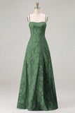 Sky Blue A Line Floral Jacquard Bridesmaid Dress with Lace-up Back