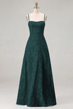 Sky Blue A Line Floral Jacquard Bridesmaid Dress with Lace-up Back