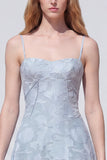 Sky Blue A Line Floral Jacquard Bridesmaid Dress with Lace-up Back