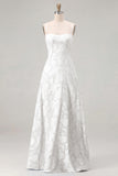 Sky Blue A Line Floral Jacquard Bridesmaid Dress with Lace-up Back