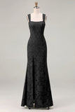 Dusty Sage Square Neck Floral Jacquard Bridesmaid Dress with Bow
