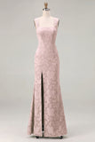 Dusty Sage Square Neck Floral Jacquard Bridesmaid Dress with Bow