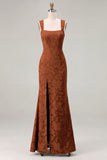 Dusty Sage Square Neck Floral Jacquard Bridesmaid Dress with Bow