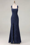 Dusty Sage Square Neck Floral Jacquard Bridesmaid Dress with Bow
