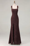 Dusty Sage Square Neck Floral Jacquard Bridesmaid Dress with Bow
