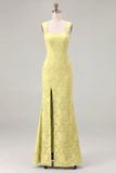 Dusty Sage Square Neck Floral Jacquard Bridesmaid Dress with Bow