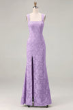 Dusty Sage Square Neck Floral Jacquard Bridesmaid Dress with Bow