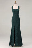 Dusty Sage Square Neck Floral Jacquard Bridesmaid Dress with Bow