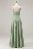Pink Floral Jacquard A Line Square Neck Long Bridesmaid Dress