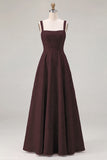 Pink Floral Jacquard A Line Square Neck Long Bridesmaid Dress