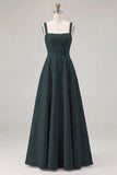 Pink Floral Jacquard A Line Square Neck Long Bridesmaid Dress